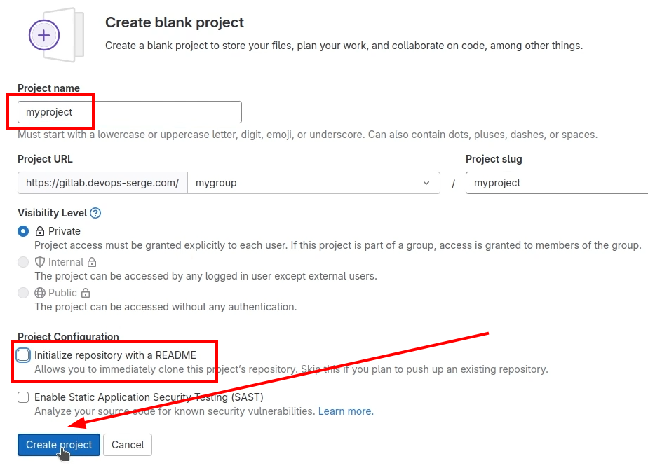 Create new project in GitLab 3